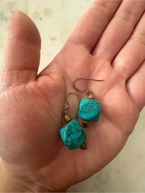 Turquoise Bead Drop Earrings - Blue Stone Dangle
